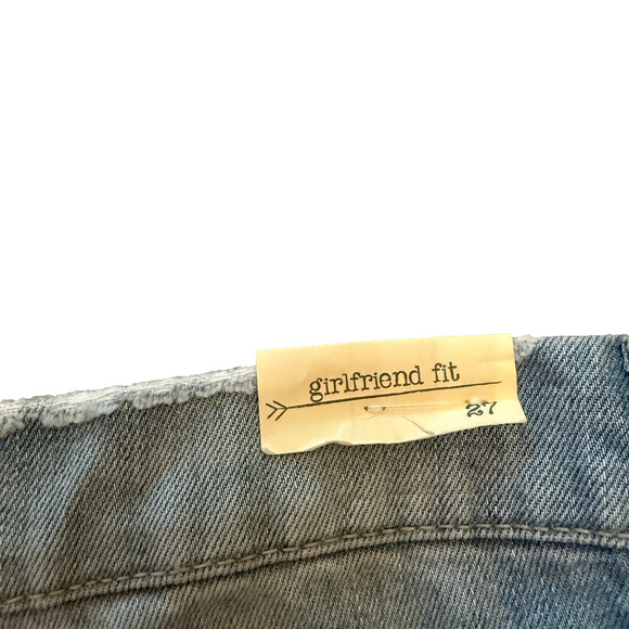 Blue Distressed Jean Shorts with Frayed Hem - Picture 8 of 9